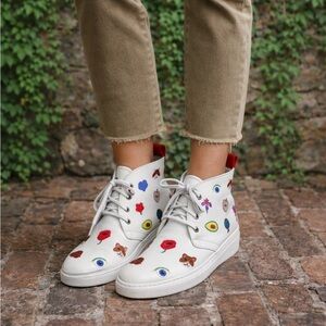 DEL TORO White Leather Embroidered Chukka Sneakers, 9
